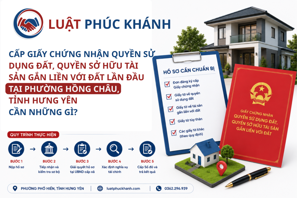 CẤP GIẤY CHỨNG NHẬN QUYỀN SỬ DỤNG ĐẤT, QUYỀN SỞ HỮU TÀI SẢN GẮN LIỀN VỚI ĐẤT LẦN ĐẦU TẠI PHƯỜNG HỒNG CHÂU, TỈNH HƯNG YÊN CẦN NHỮNG GÌ?