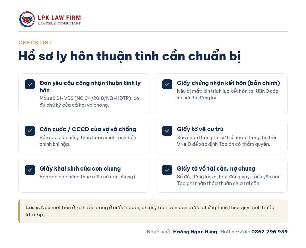 Hồ sơ ly hôn thuận tình cần chuẩn bị